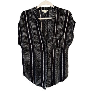 Ever B Black and White Striped Button Down Blouse Size L Minimalist Lightweight